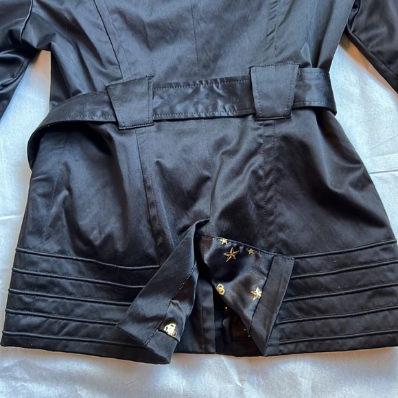 Guess Jeans women’s black satiny fur hooded belted hip length jacket szL - Picture 8 of 12